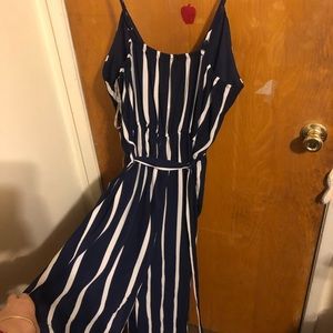 Blue and white Striped jumpsuit. Size large.